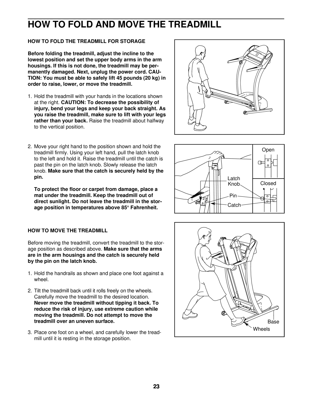 ProForm PFTL59121 How To Fold And Move The Treadmill, How To Fold The Treadmill For Storage, How To Move The Treadmill 