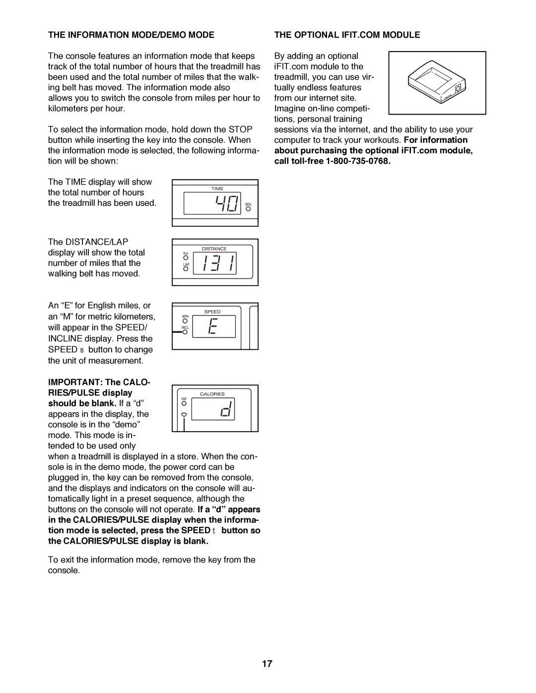 ProForm PFTL59200 user manual Information MODE/DEMO Mode 