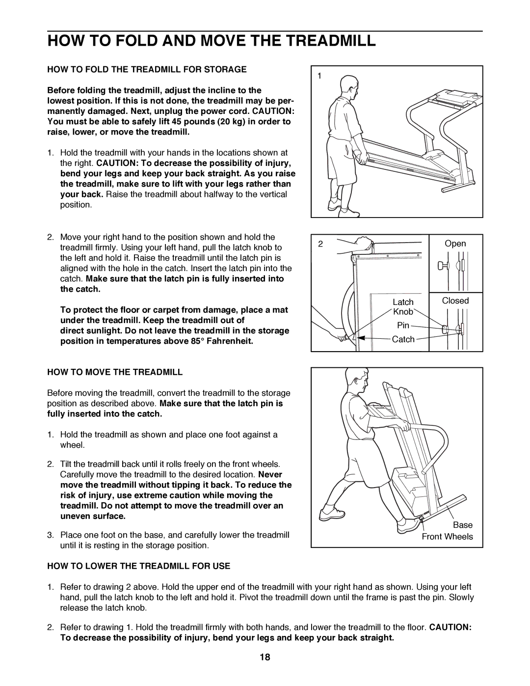 ProForm PFTL59200 HOW to Fold and Move the Treadmill, HOW to Fold the Treadmill for Storage, HOW to Move the Treadmill 