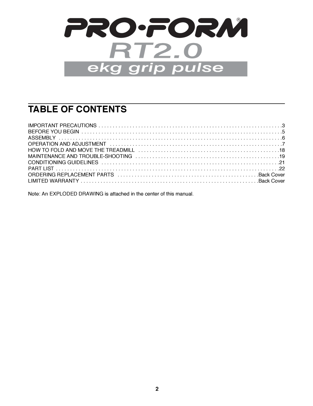 ProForm PFTL59200 user manual Table of Contents 