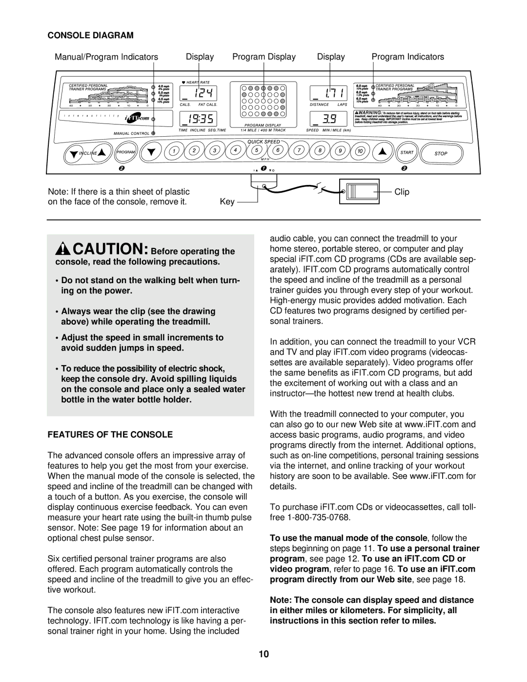 ProForm PFTL59210 user manual Console Diagram, Features of the Console 