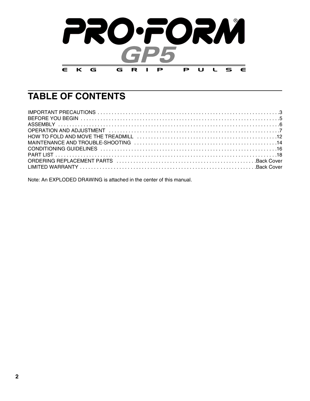 ProForm PFTL59290 user manual Table of Contents 