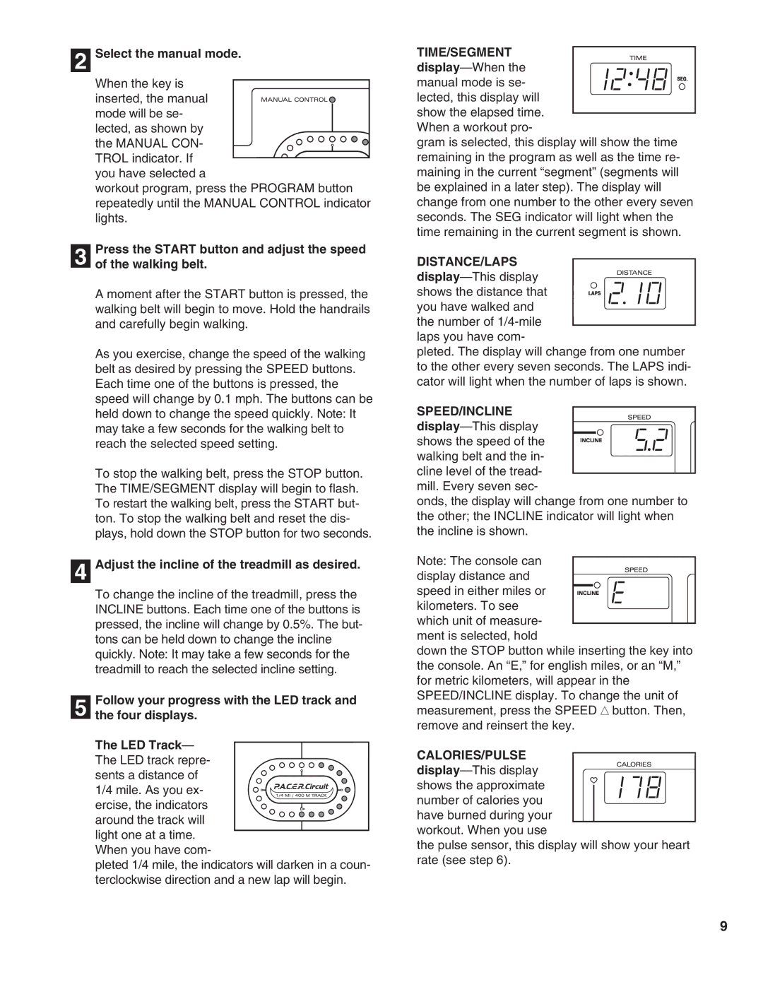 ProForm PFTL59290 user manual Time/Segment, Distance/Laps, Speed/Incline 