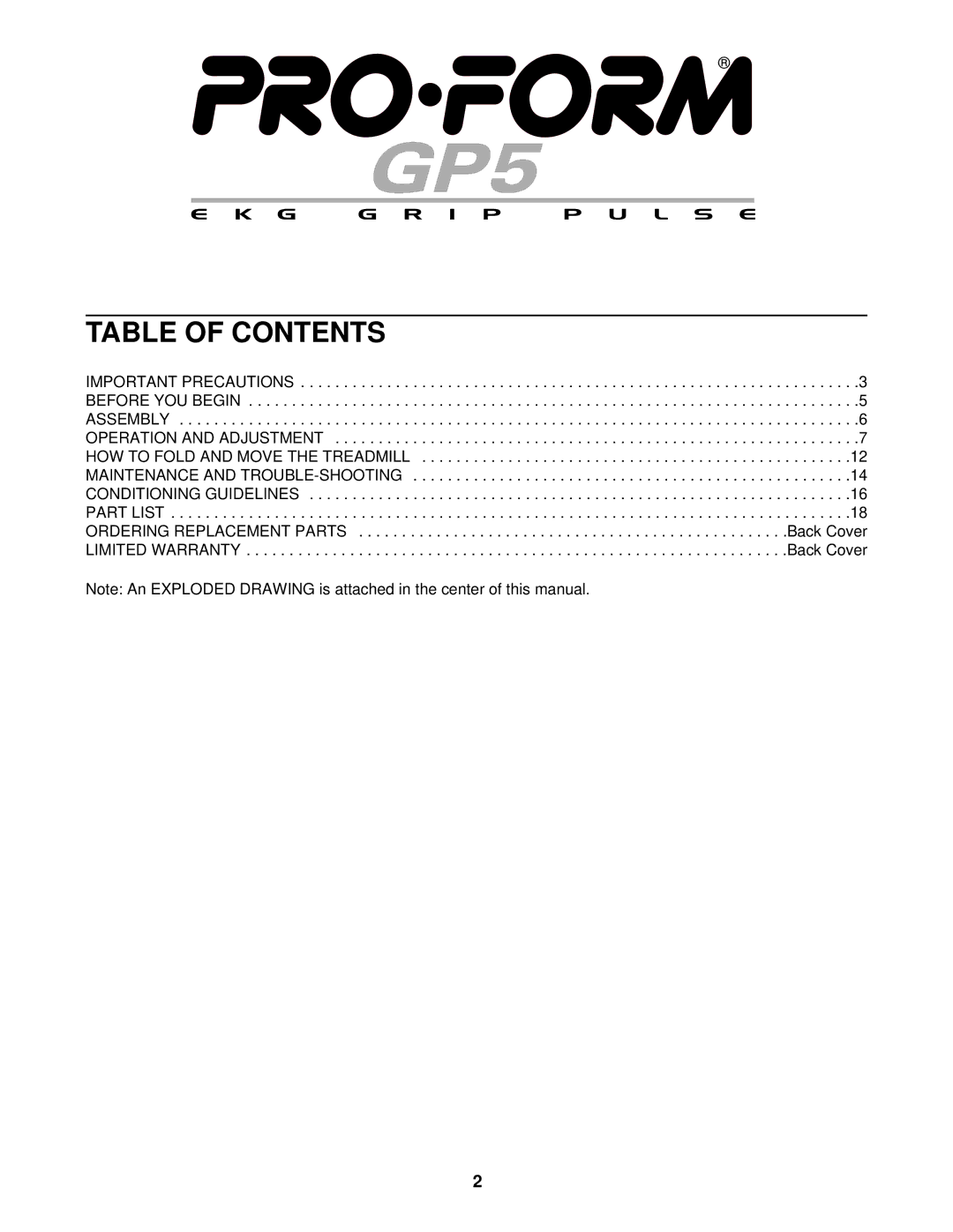 ProForm PFTL59291 user manual Table of Contents 