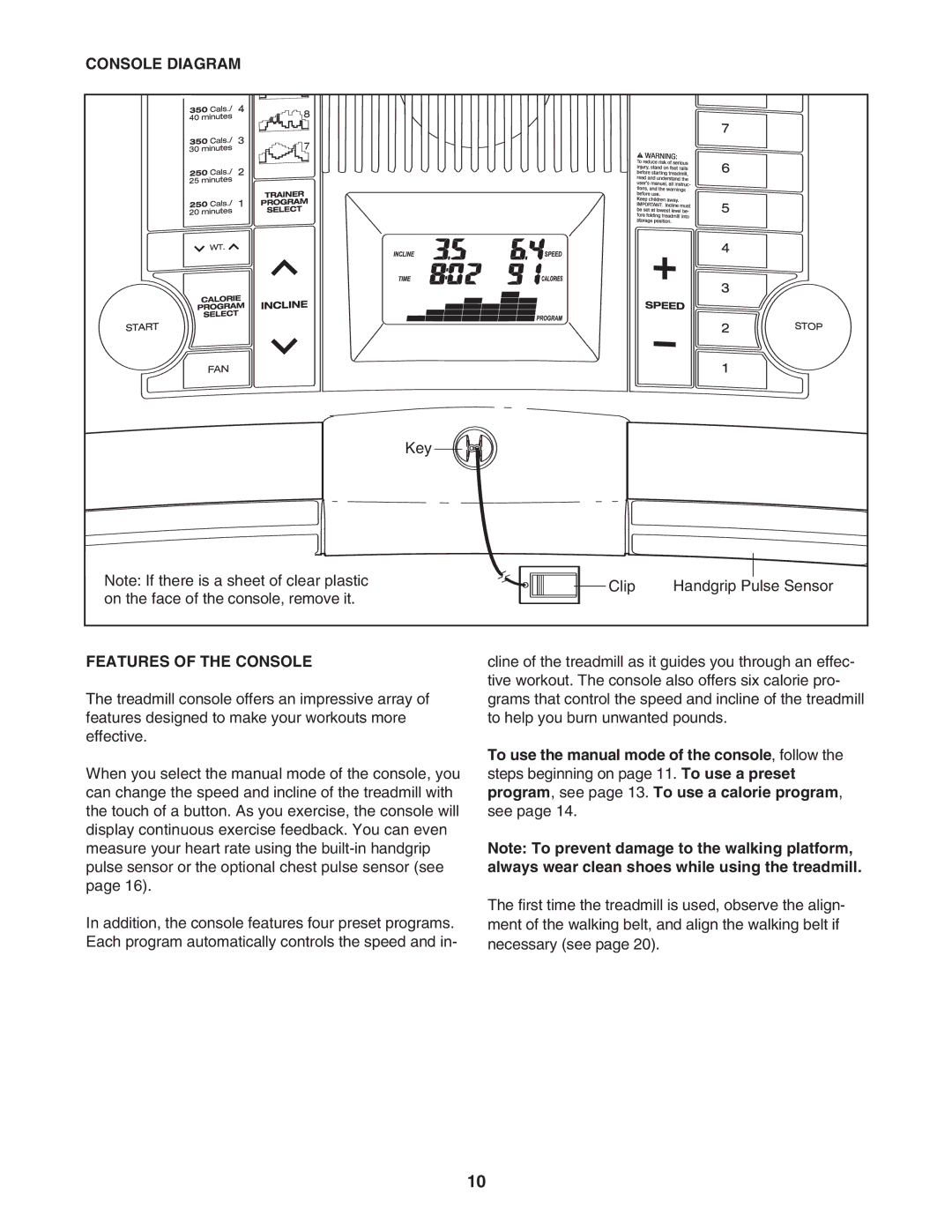 ProForm PFTL59506.0 user manual Console Diagram, Features of the Console 