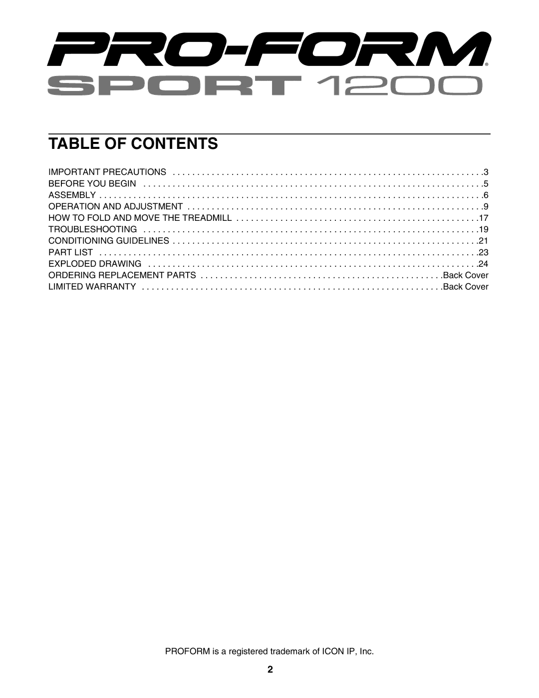 ProForm PFTL59506.0 user manual Table of Contents 