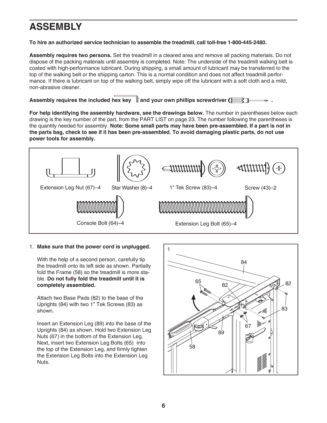 ProForm PFTL59506.0 user manual Assembly, Make sure that the power cord is unplugged 