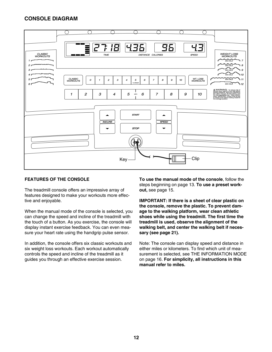 ProForm PFTL59707.0 user manual Console Diagram, Features of the Console 