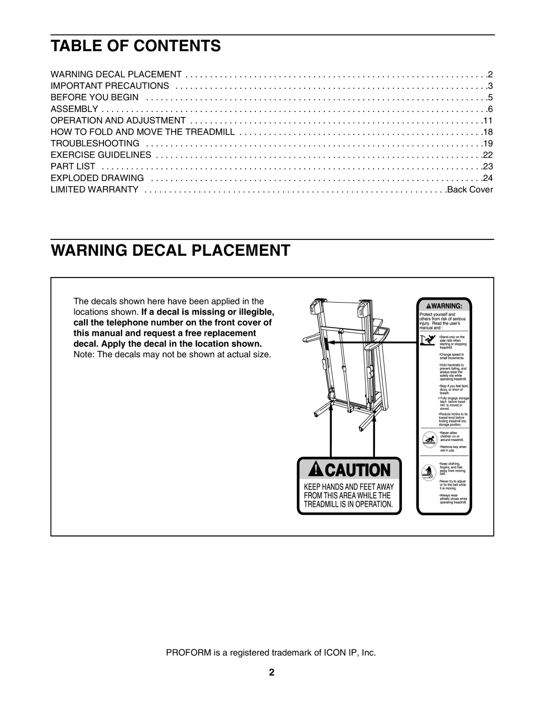 ProForm PFTL59707.2 user manual Table of Contents 