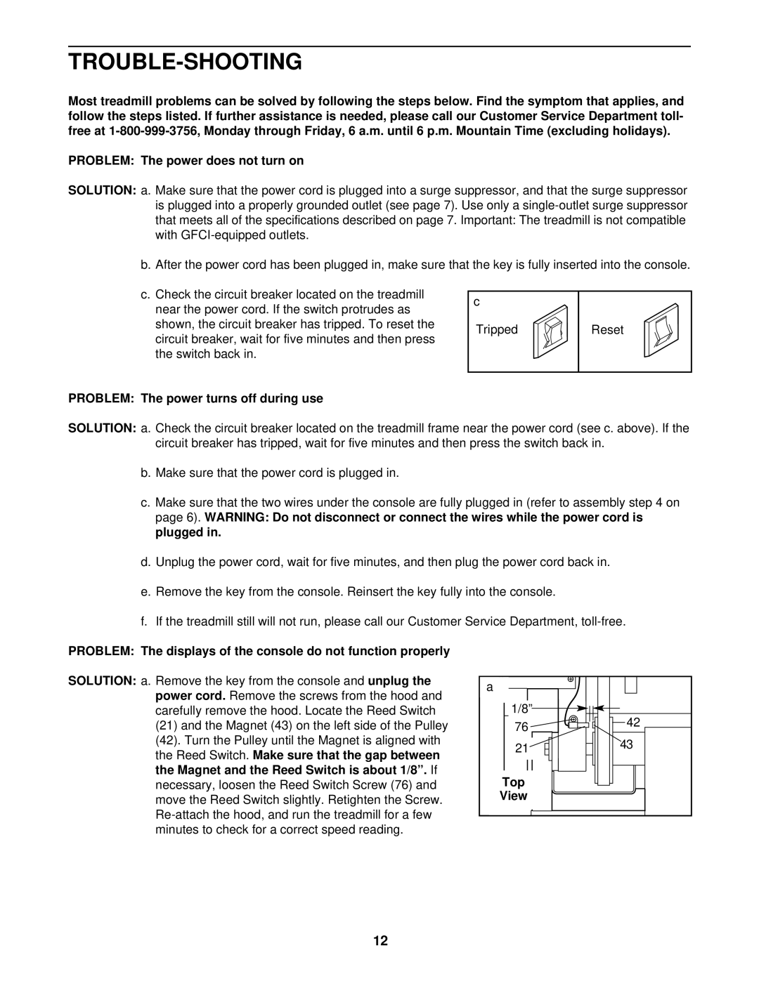 ProForm PFTL59810 user manual Trouble-Shooting, Problem The power turns off during use, Top 