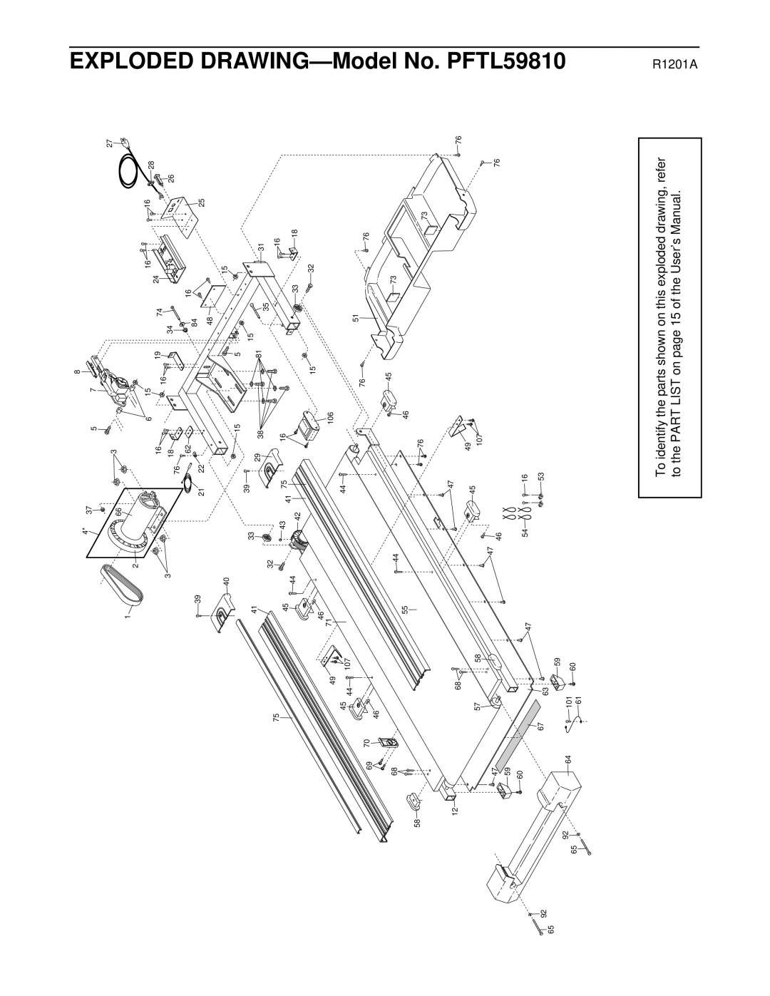 ProForm user manual Exploded DRAWING-Model No. PFTL59810 