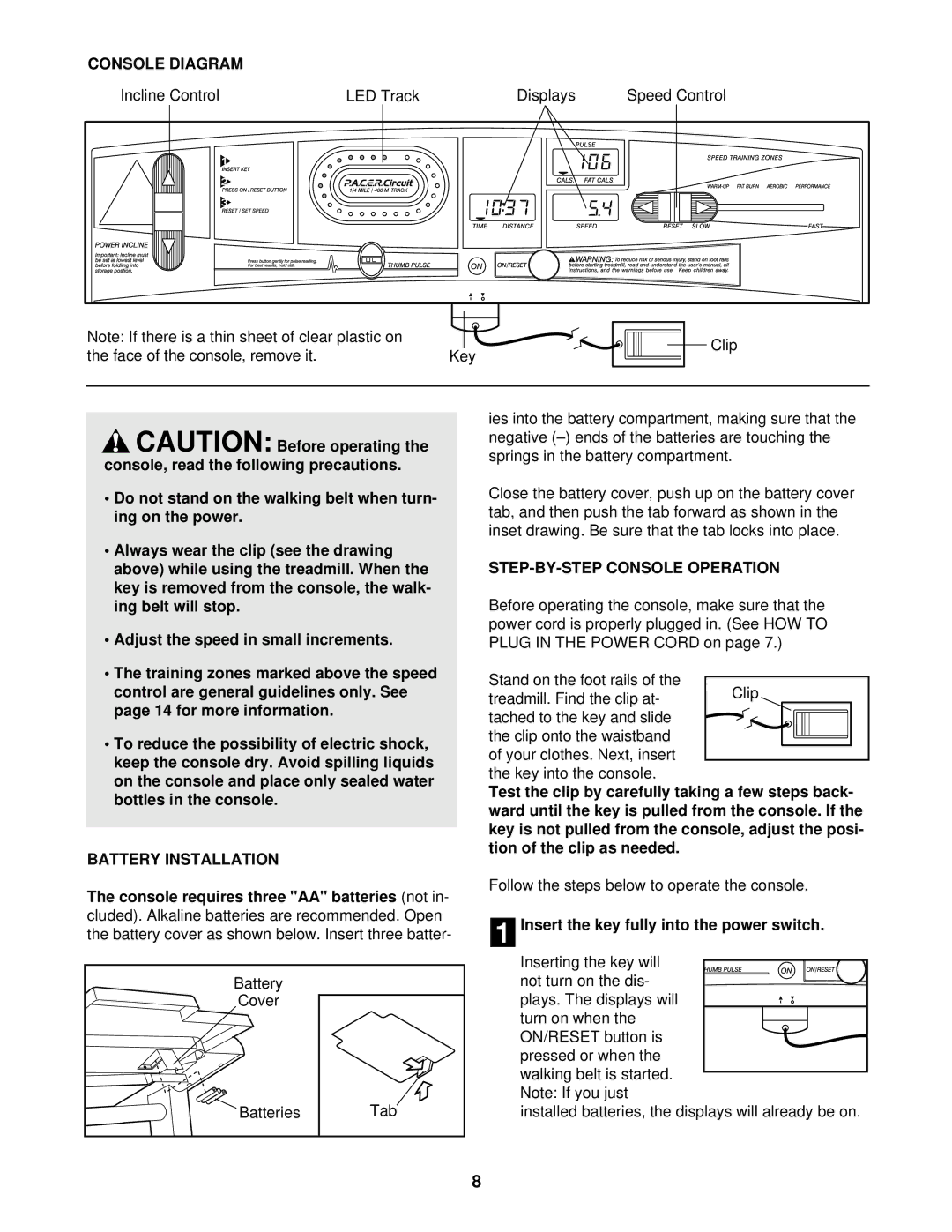 ProForm PFTL59810 user manual Console Diagram, Battery Installation, STEP-BY-STEP Console Operation 