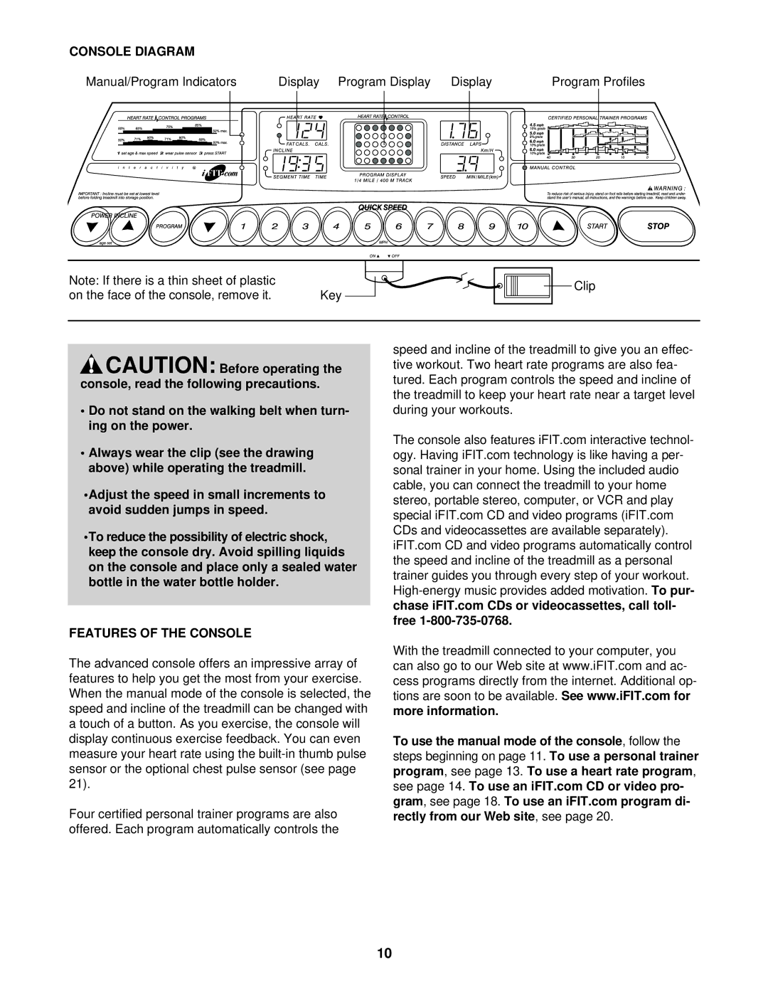 ProForm PFTL59822 user manual Console Diagram, Features of the Console 