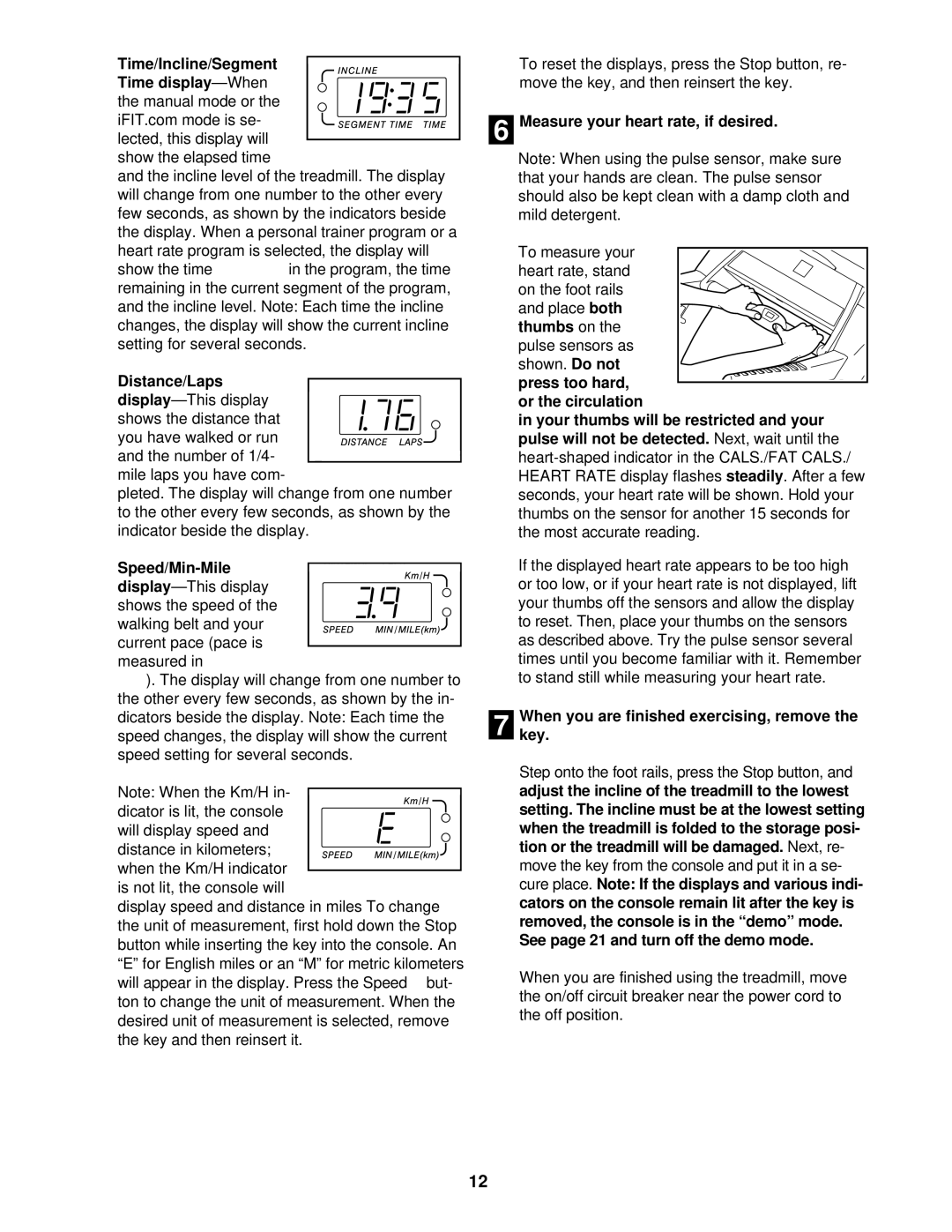 ProForm PFTL59822 user manual Time/Incline/Segment, Display, Measure your heart rate, if desired, Both Thumbs 