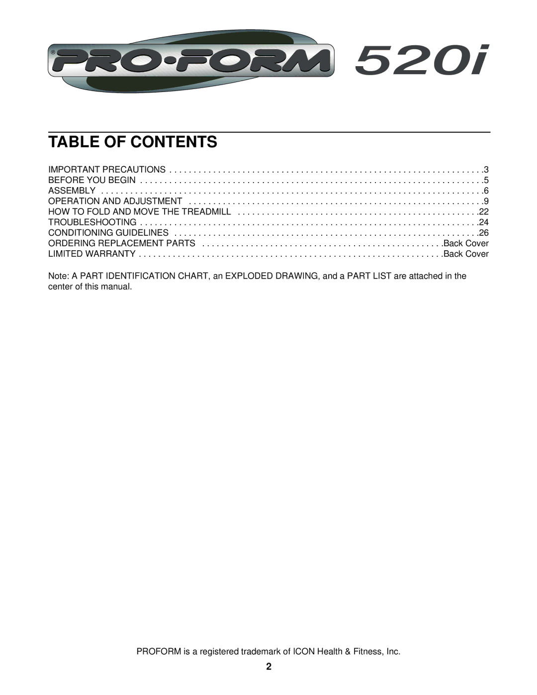 ProForm PFTL59822 user manual Table of Contents 