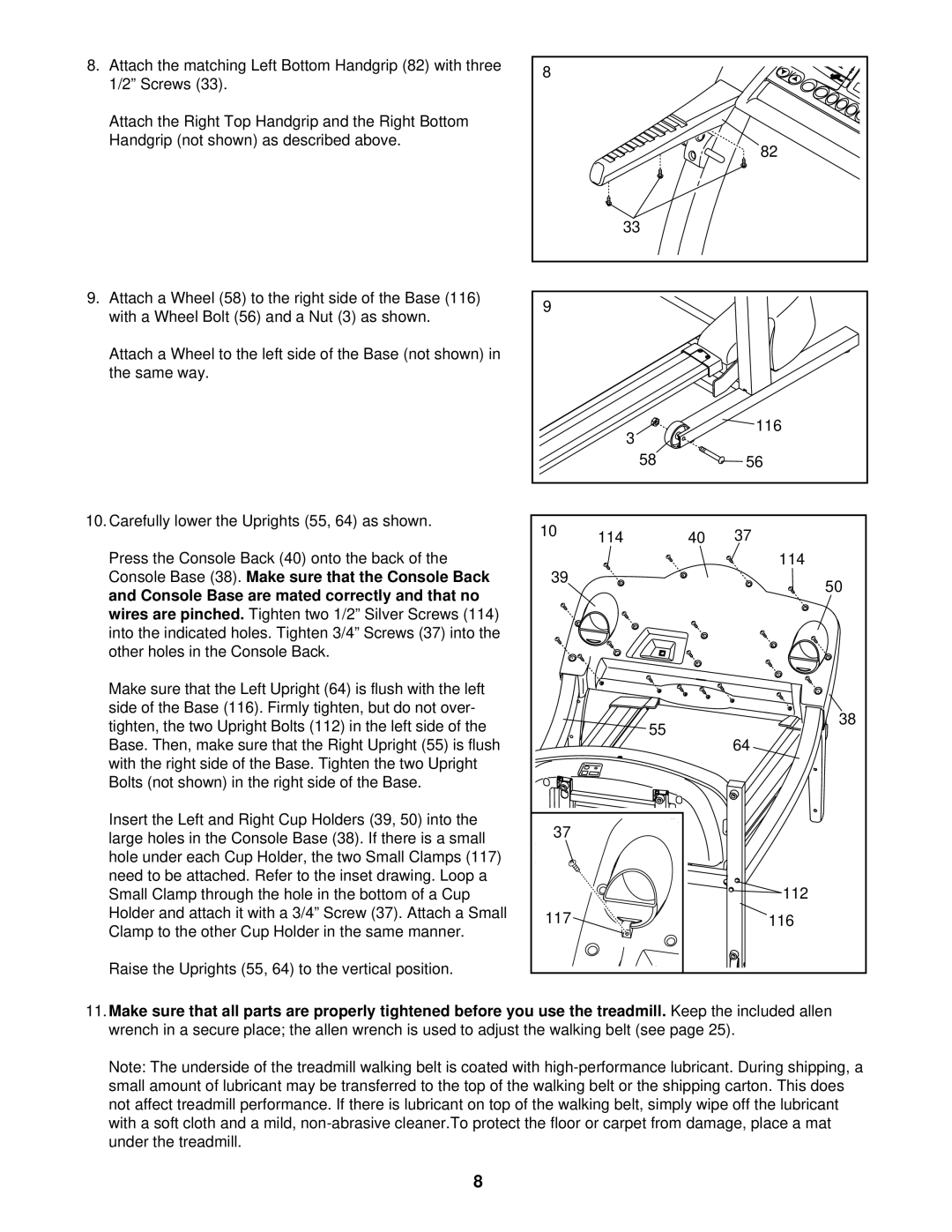 ProForm PFTL59822 user manual Under the treadmill, Keep the included allen 