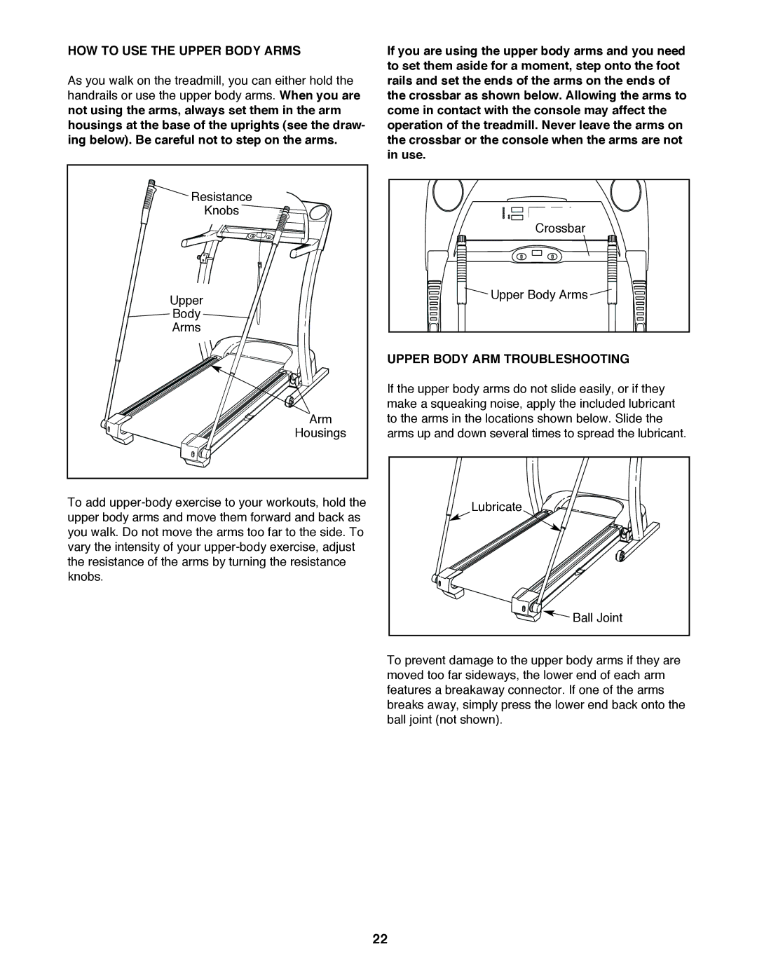 ProForm PFTL59920 user manual HOW to USE the Upper Body Arms, Upper Body ARM Troubleshooting 