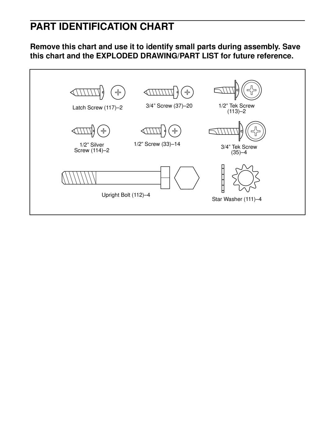 ProForm PFTL59921 user manual Part Identification Chart 