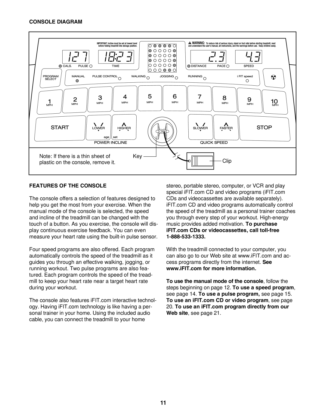 ProForm PFTL611040 user manual Console Diagram, Features of the Console 