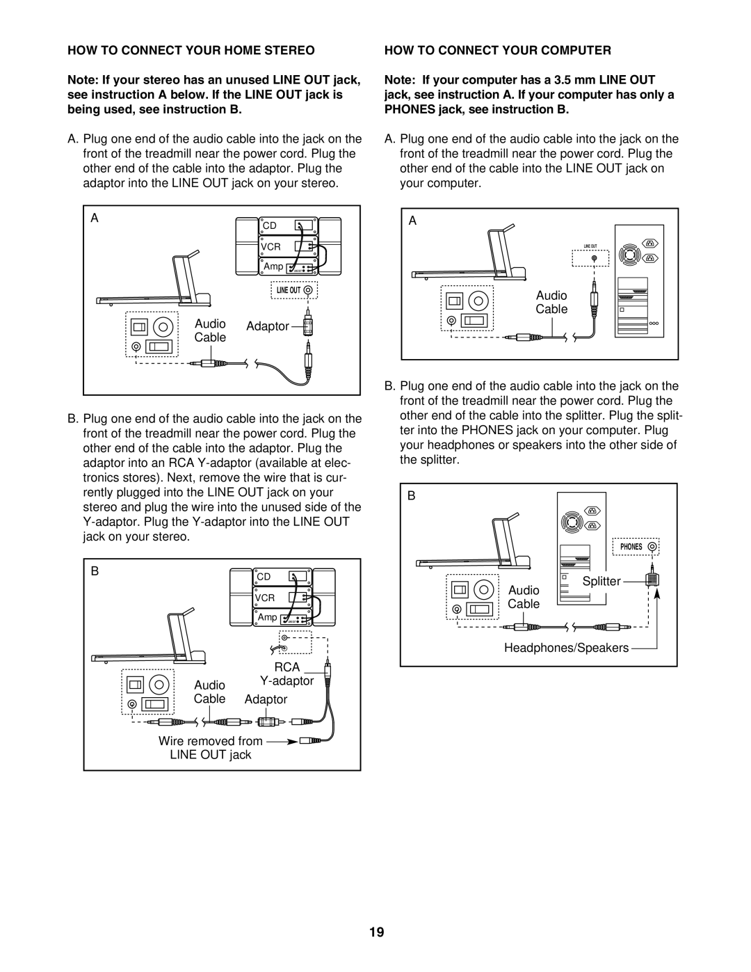 ProForm PFTL61930 user manual HOW to Connect Your Home Stereo, HOW to Connect Your Computer 