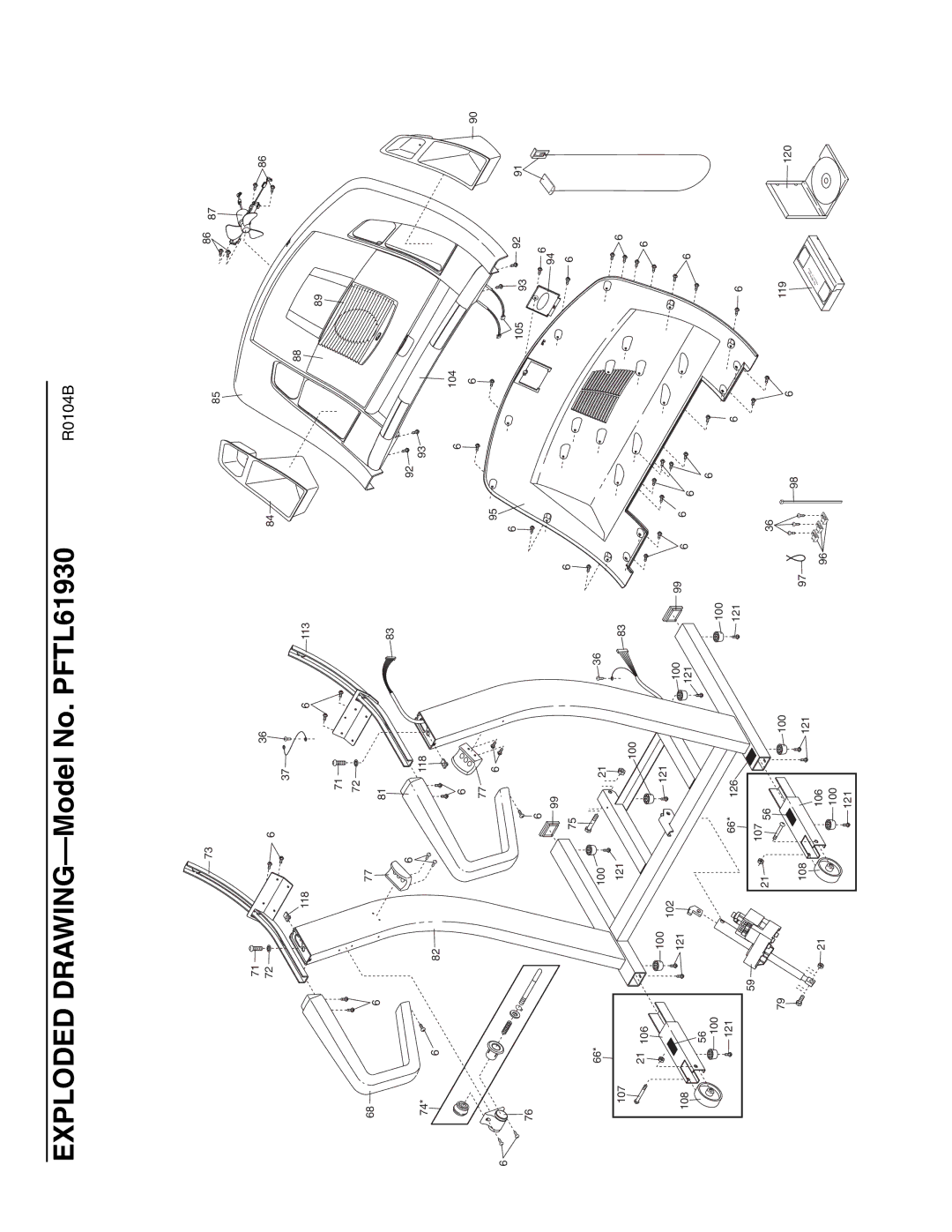 ProForm PFTL61930 user manual 118 113 104 105 107 106 108 100 102 121 126 12197 119 