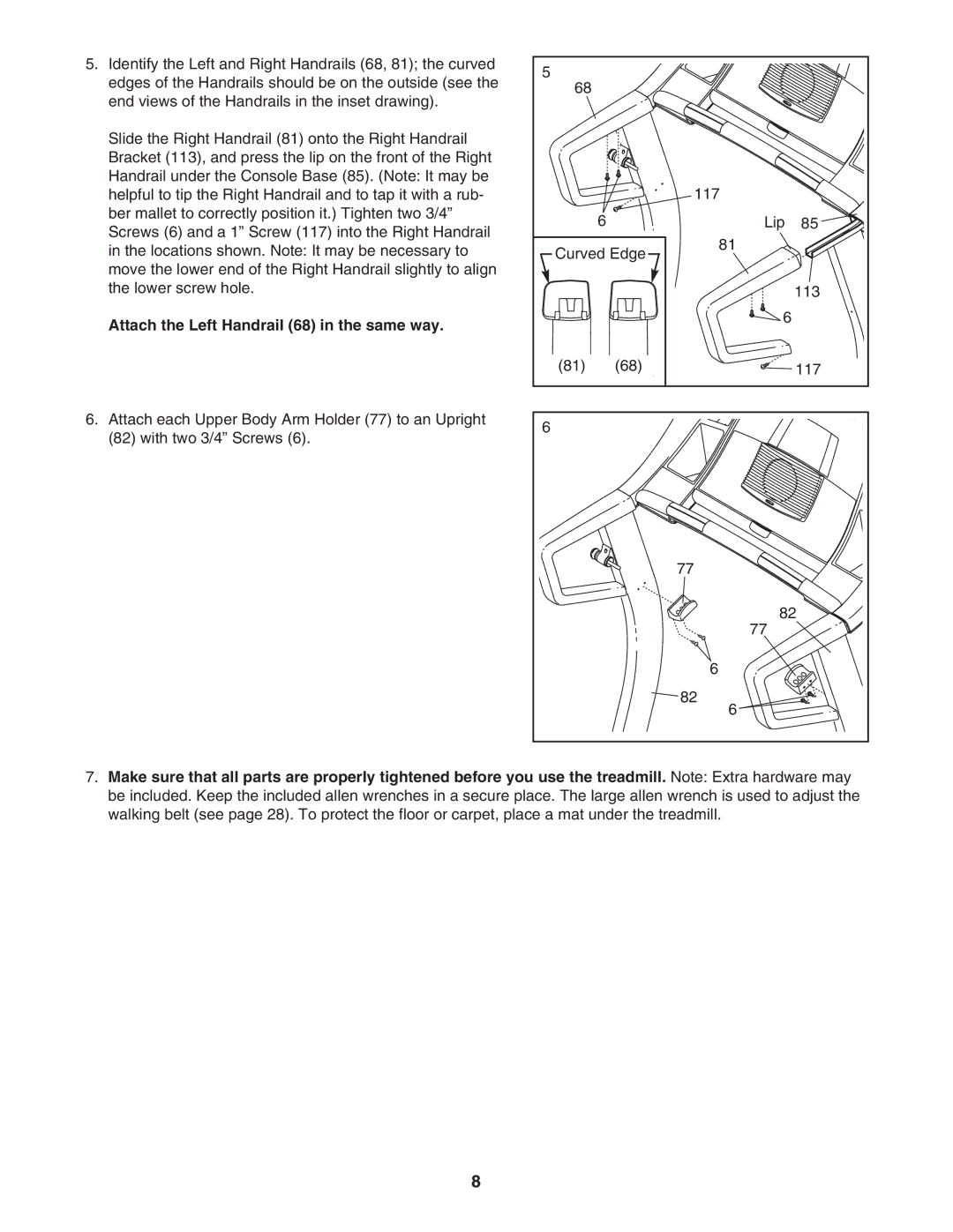 ProForm PFTL61931 user manual Attach the Left Handrail 68 in the same way 