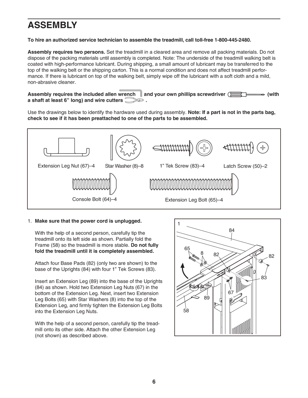 ProForm PFTL63105.0 user manual Assembly, Make sure that the power cord is unplugged 