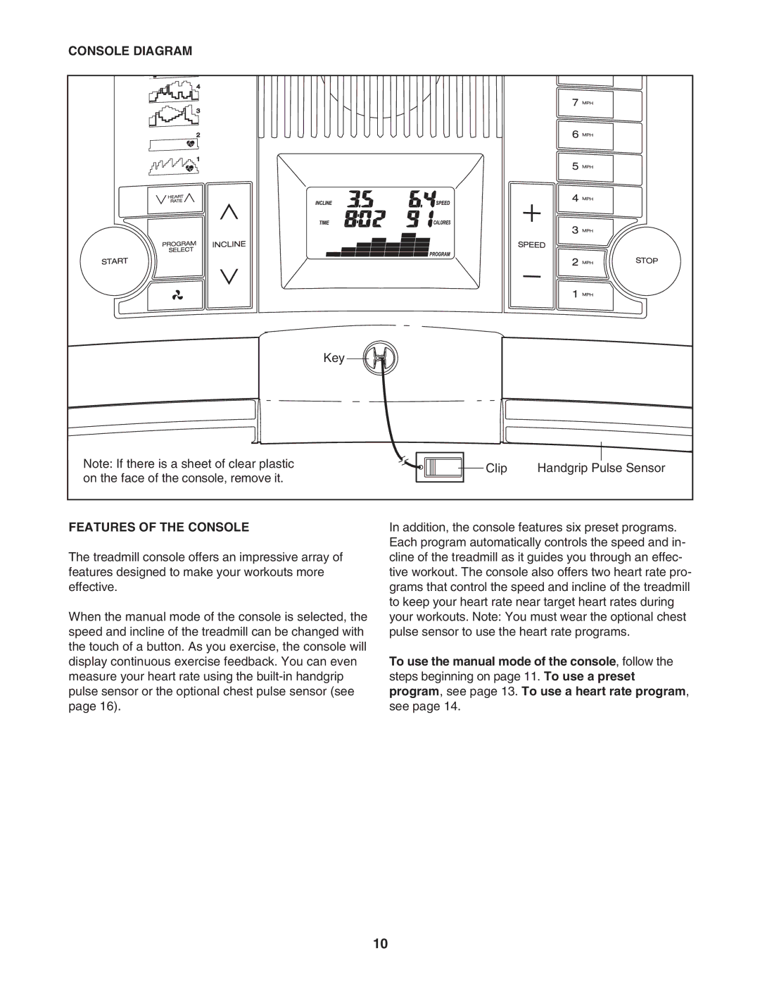 ProForm PFTL63105.2 user manual Console Diagram, Features of the Console 