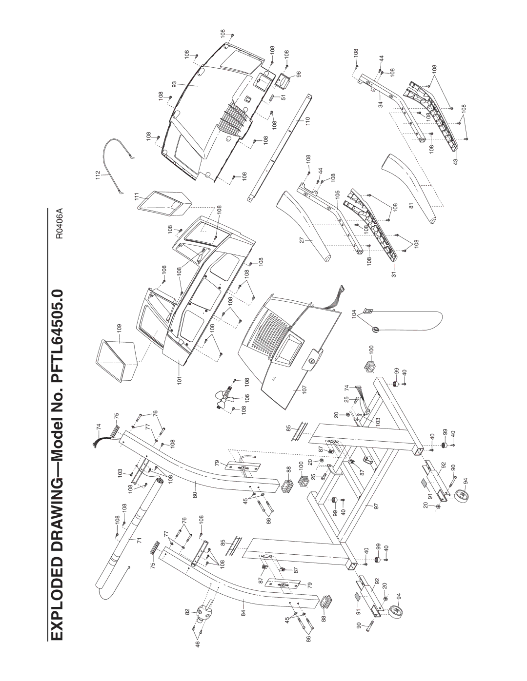 ProForm PFTL64505.0 user manual 112 108 103 101 109 111 100 108 106 107 105 104 