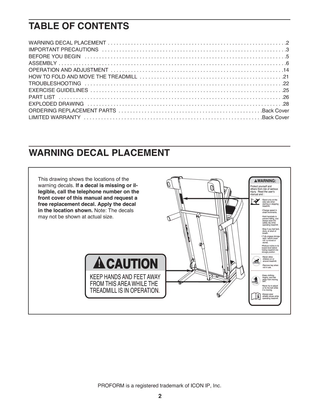 ProForm PFTL66010.0 user manual Table of Contents 