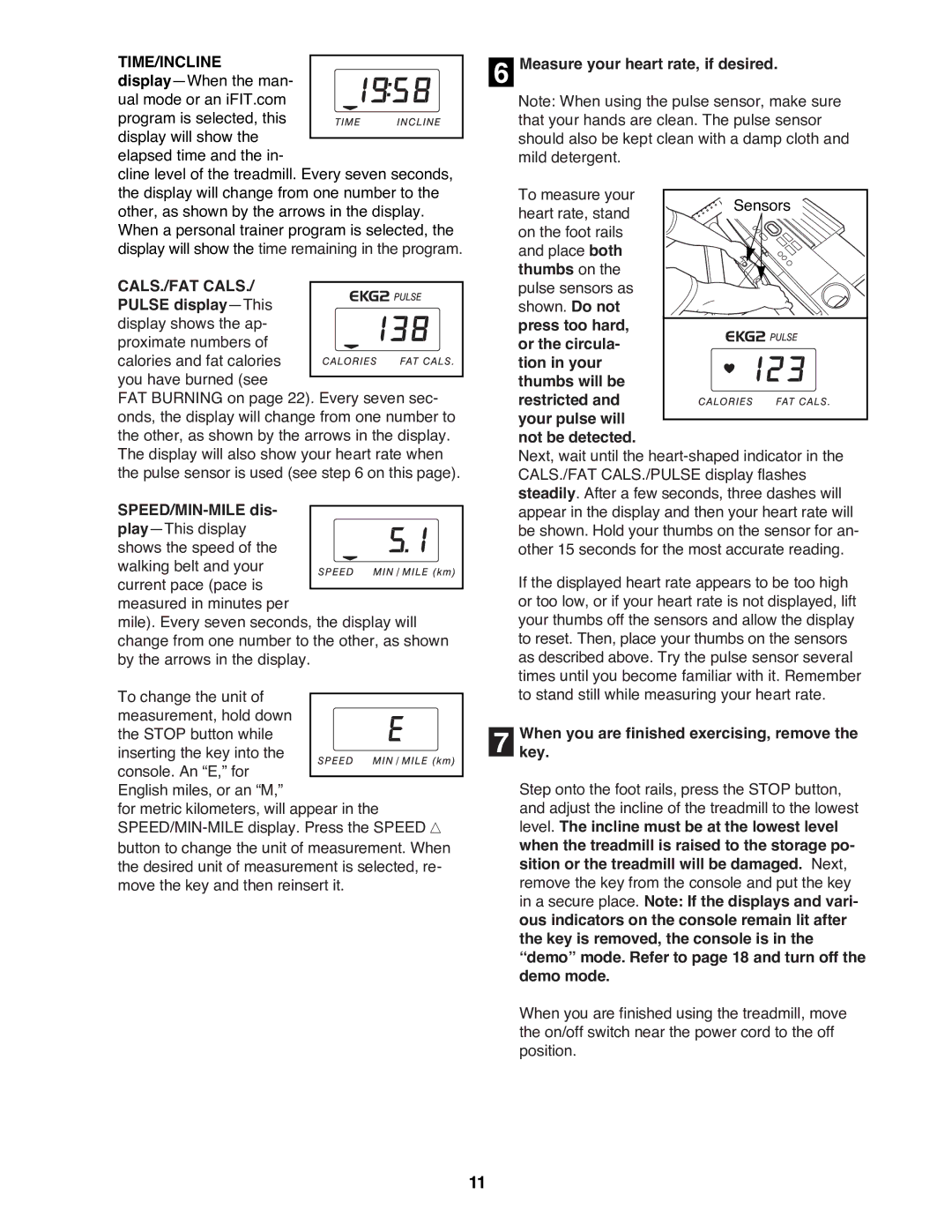 ProForm PFTL69100 user manual Time/Incline, CALS./FAT Cals, Pulse displayÑThis, SPEED/MIN-MILE dis 