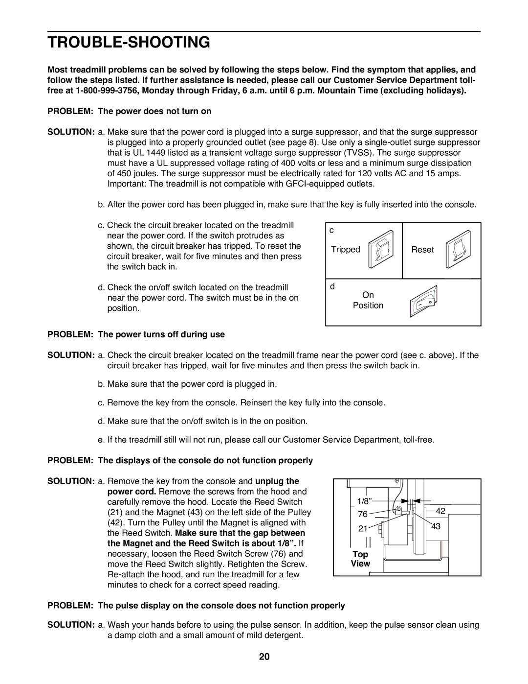 ProForm PFTL69100 user manual Trouble-Shooting, Problem The power turns off during use, Top 