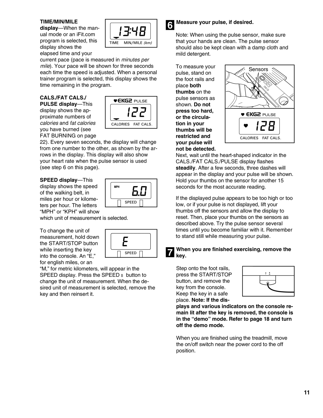 ProForm PFTL69190 user manual Time/Min/Mile, CALS./FAT Cals 