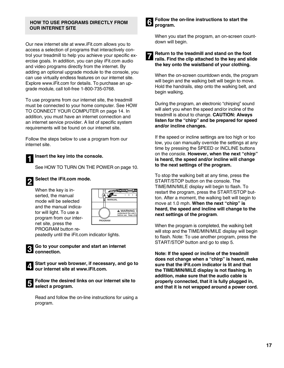 ProForm PFTL69190 HOW to USE Programs Directly from OUR Internet Site, Follow the on-line instructions to start Program 