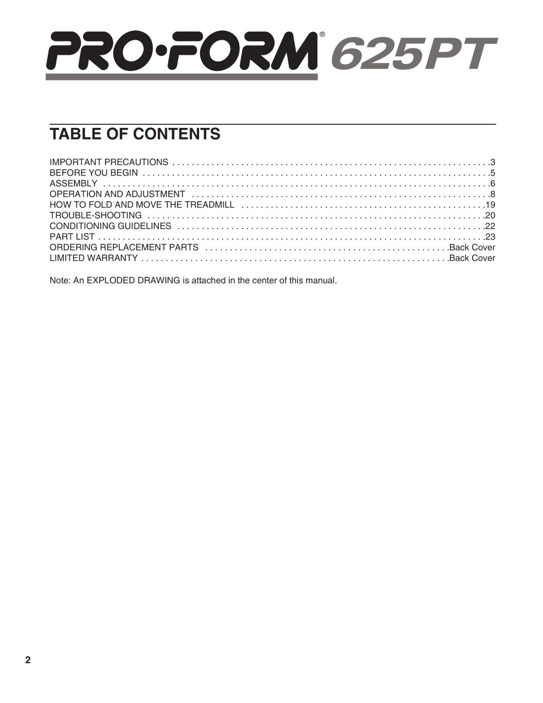 ProForm PFTL69190 user manual Table of Contents 