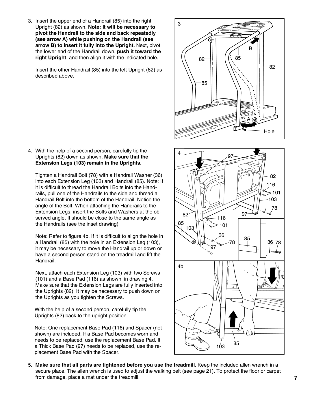 ProForm PFTL69190 user manual Extension Legs 103 remain in the Uprights 