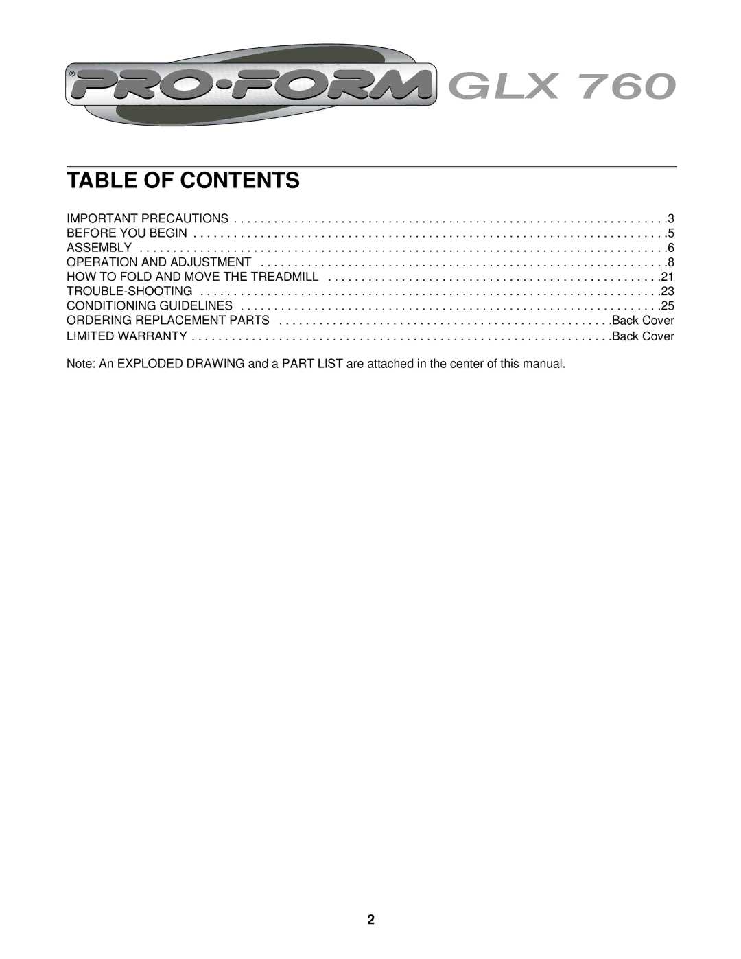 ProForm PFTL69210 user manual Table of Contents 