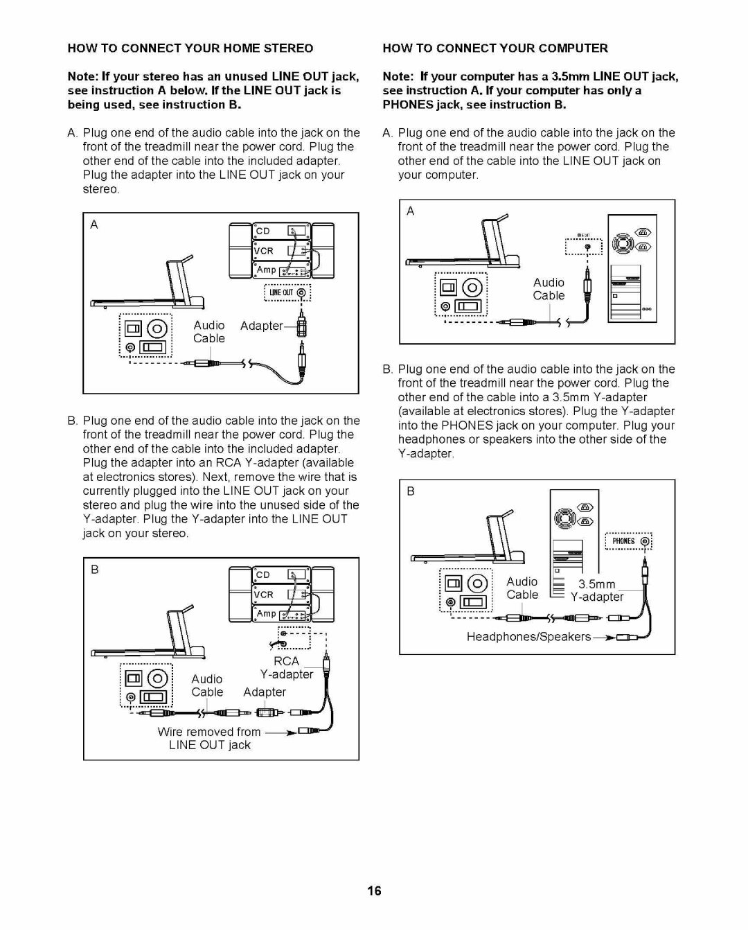 ProForm PFTL69211 user manual ED 0 Audio 3 mm 11= Cable Y-adapter Headphones/Speakers 