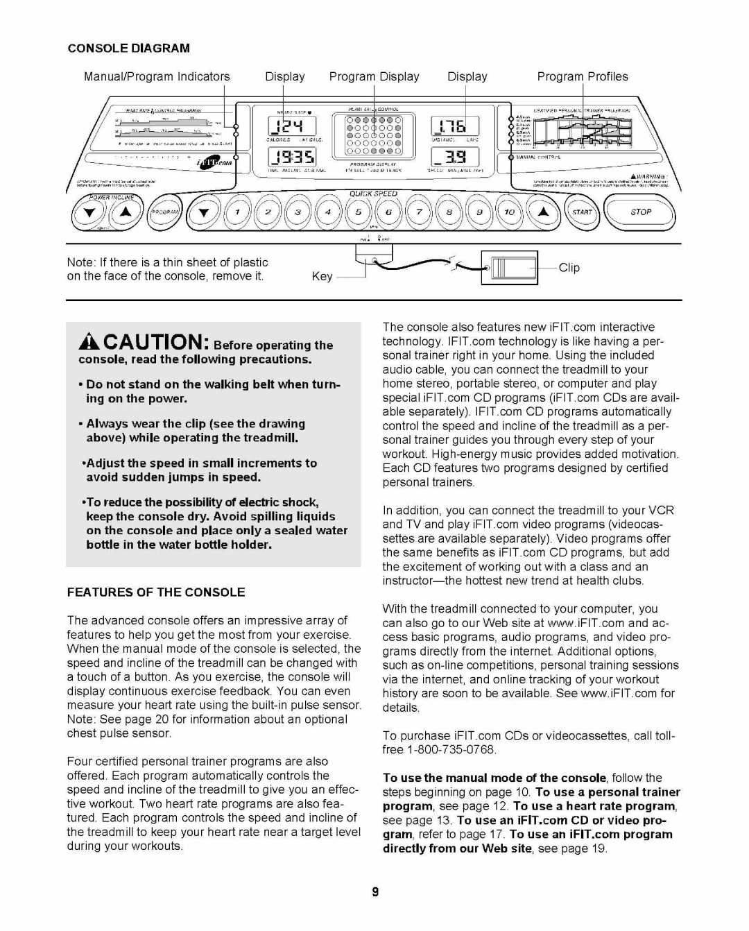 ProForm PFTL69211 user manual On the face of the console, remove it, Features of the Console 