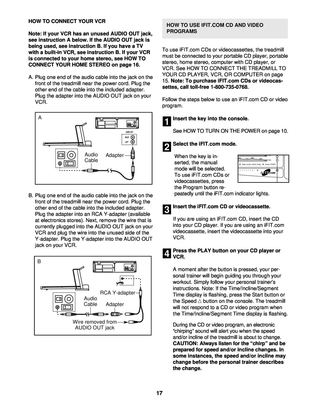 ProForm PFTL69211 user manual How To Connect Your Vcr, How To Use Ifit.Com Cd And Video Programs, Audio, Adapter, Cable 