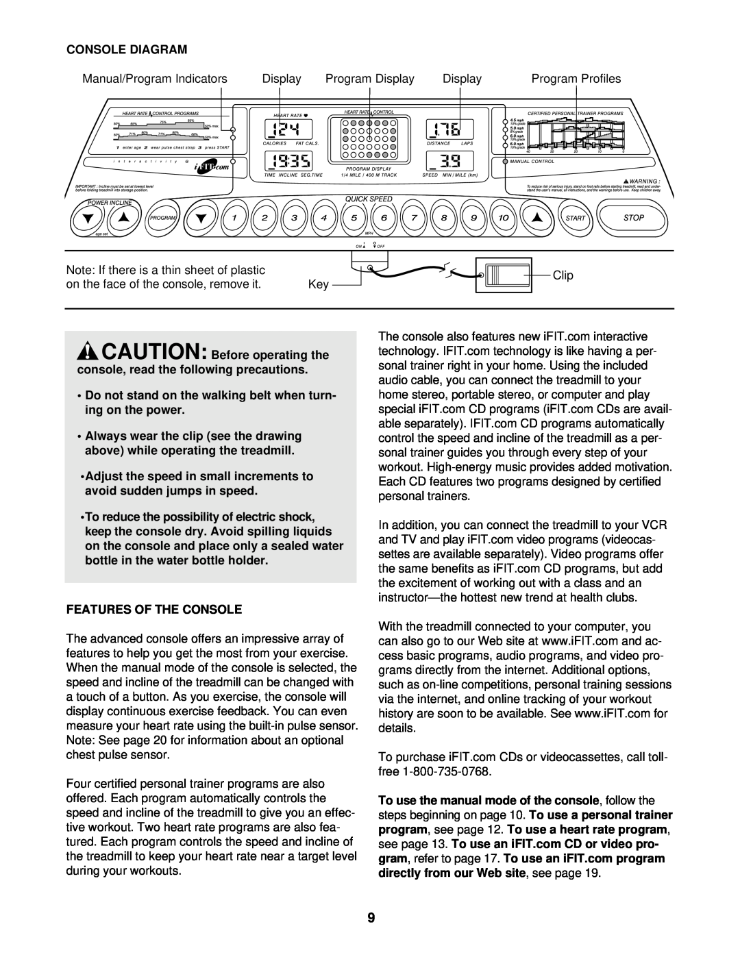 ProForm PFTL69211 user manual Console Diagram, CAUTION Before operating the console, read the following precautions 