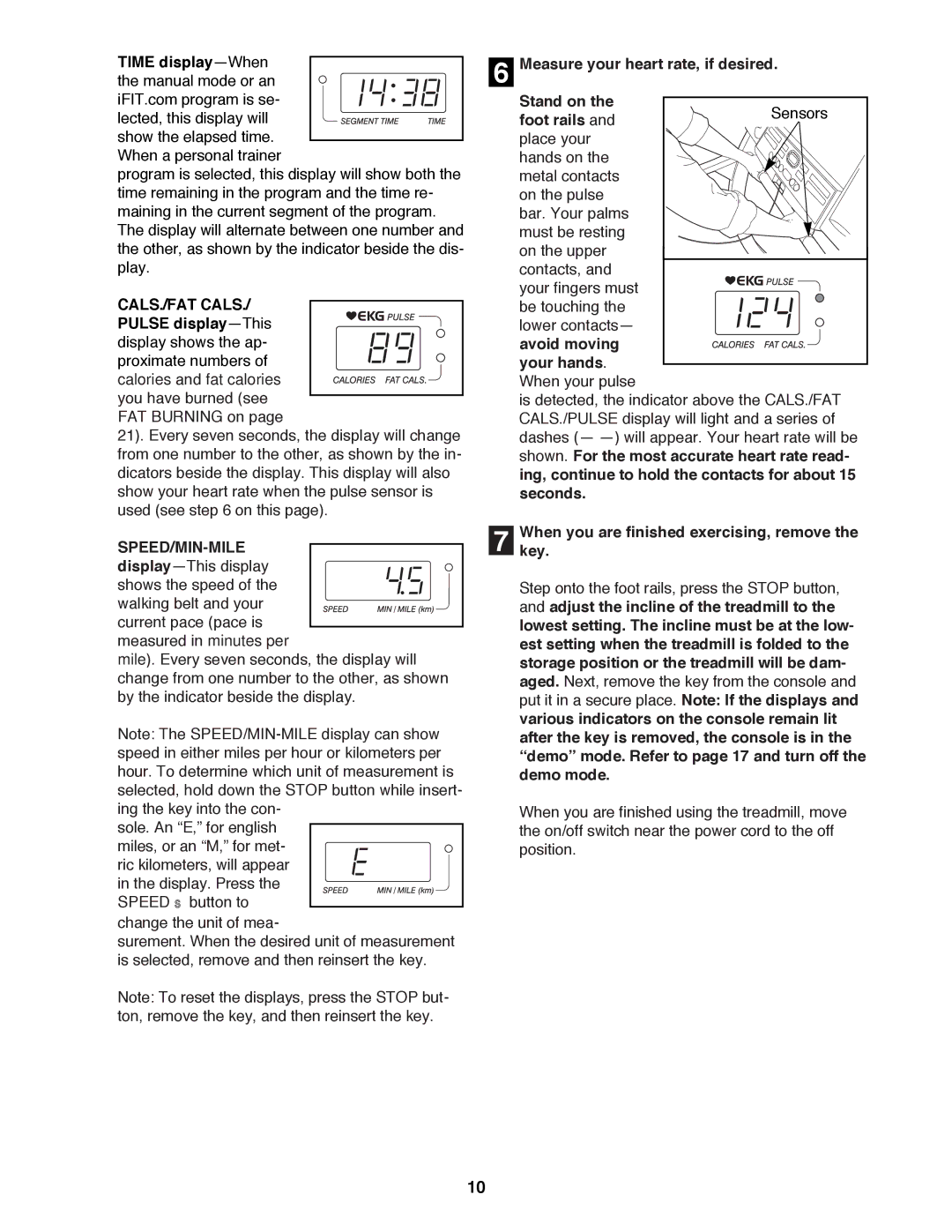 ProForm PFTL69500 user manual CALS./FAT Cals, Speed/Min-Mile 