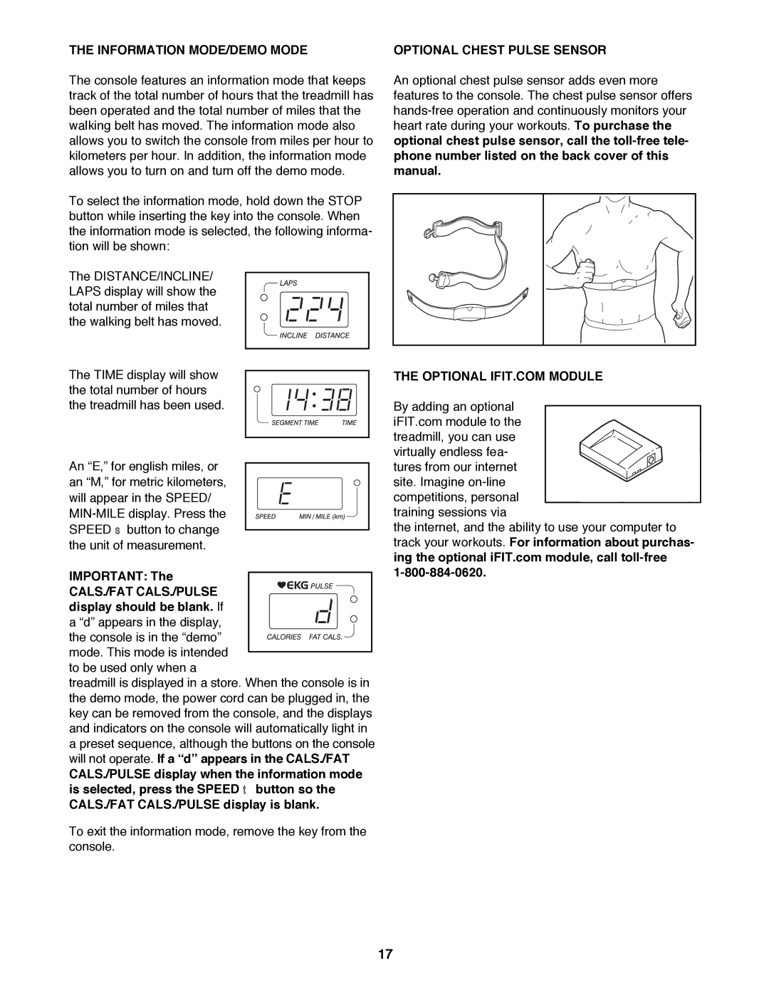 ProForm PFTL69500 user manual Information MODE/DEMO Mode, Optional Chest Pulse Sensor 