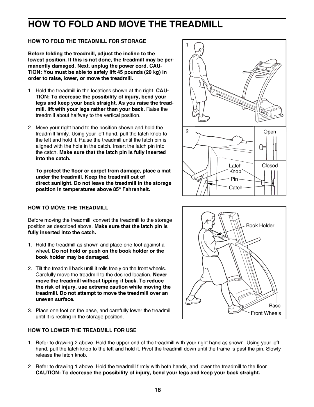 ProForm PFTL69500 HOW to Fold and Move the Treadmill, HOW to Fold the Treadmill for Storage, HOW to Move the Treadmill 