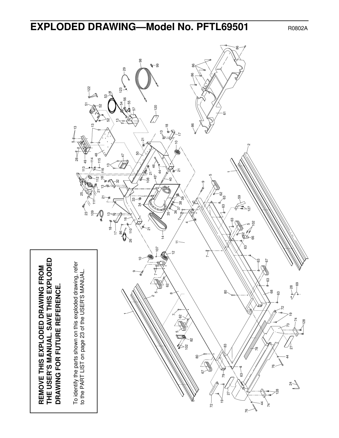 ProForm PFTL69501 user manual Exploded DRAWING-Model No 