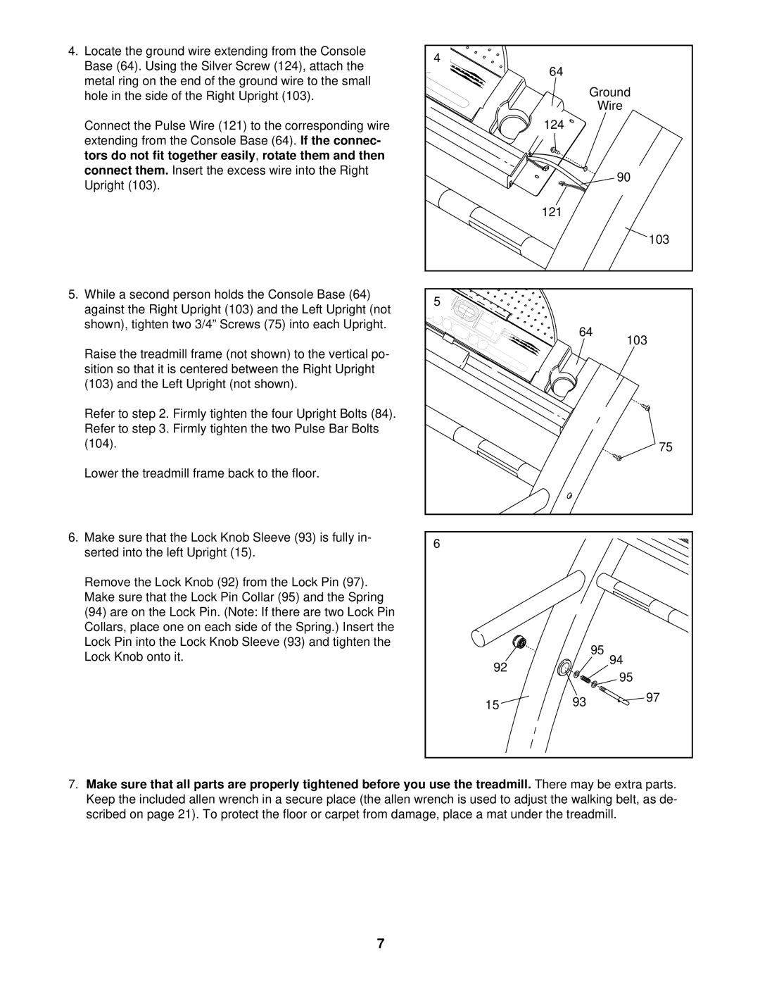 ProForm PFTL69501 Connect the Pulse Wire 121 to the corresponding wire, Extending from the Console Base, Connect them 