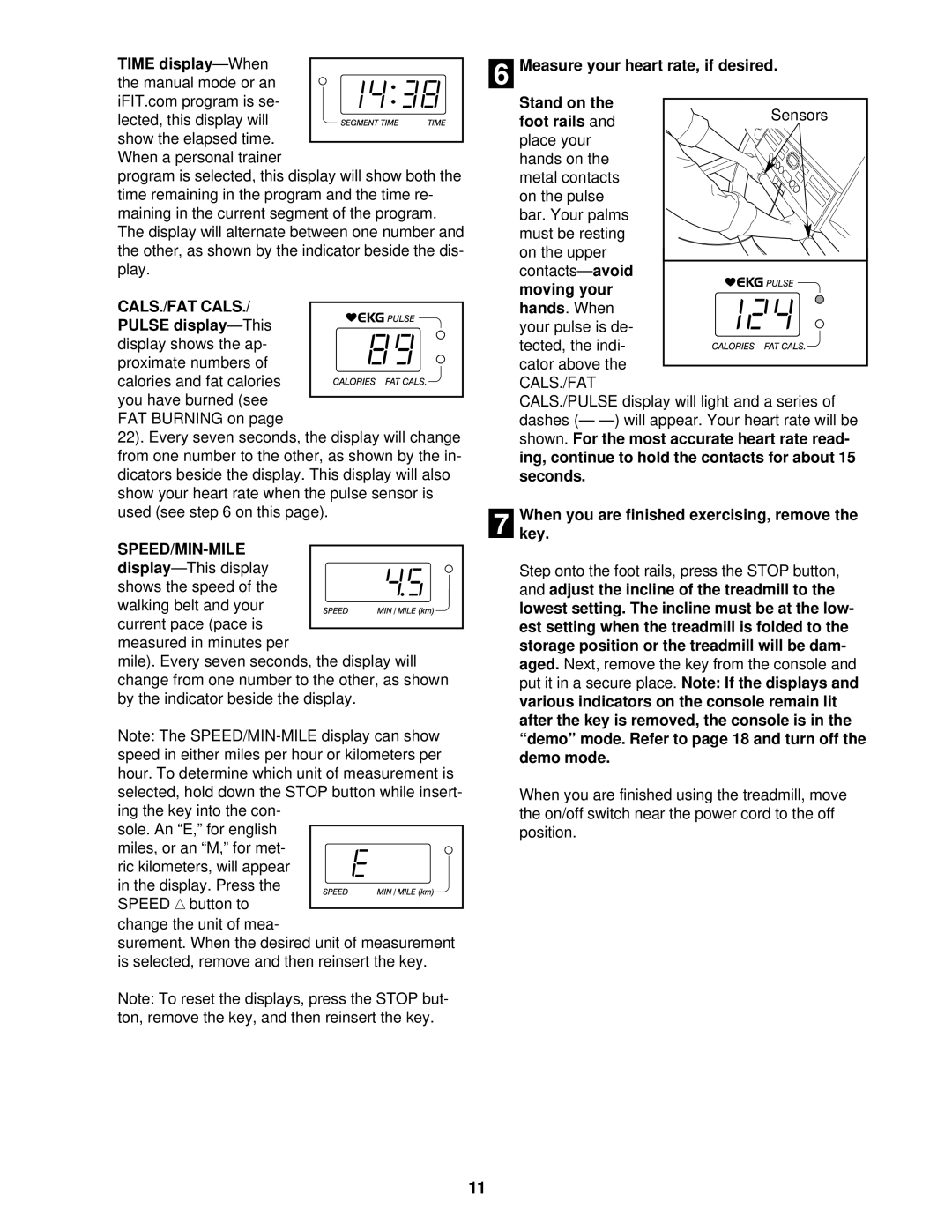 ProForm PFTL69502 user manual CALS./FAT Cals, Speed/Min-Mile 