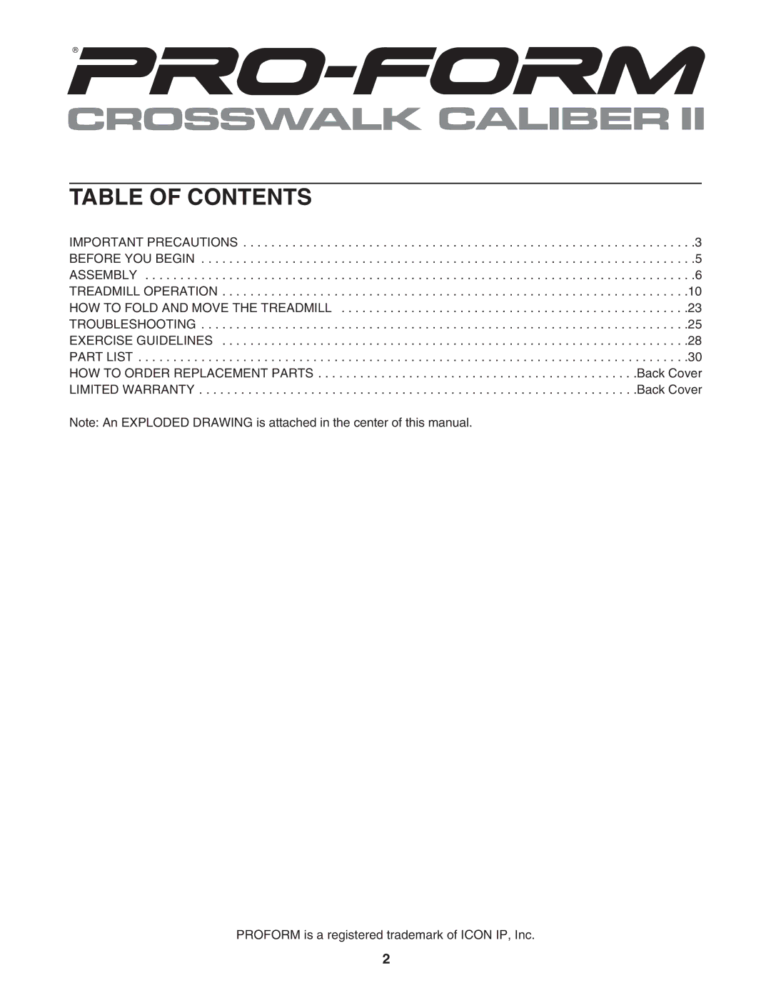 ProForm PFTL69505.0 user manual Table of Contents 