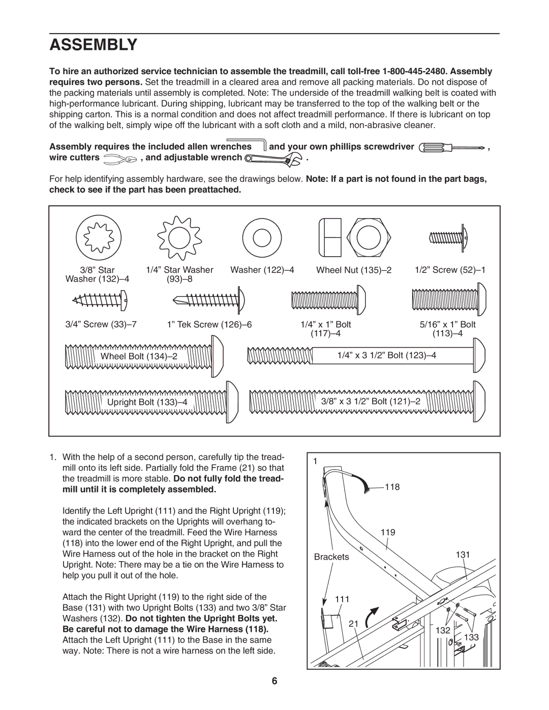 ProForm PFTL69505.0 user manual Assembly, Be careful not to damage the Wire Harness 