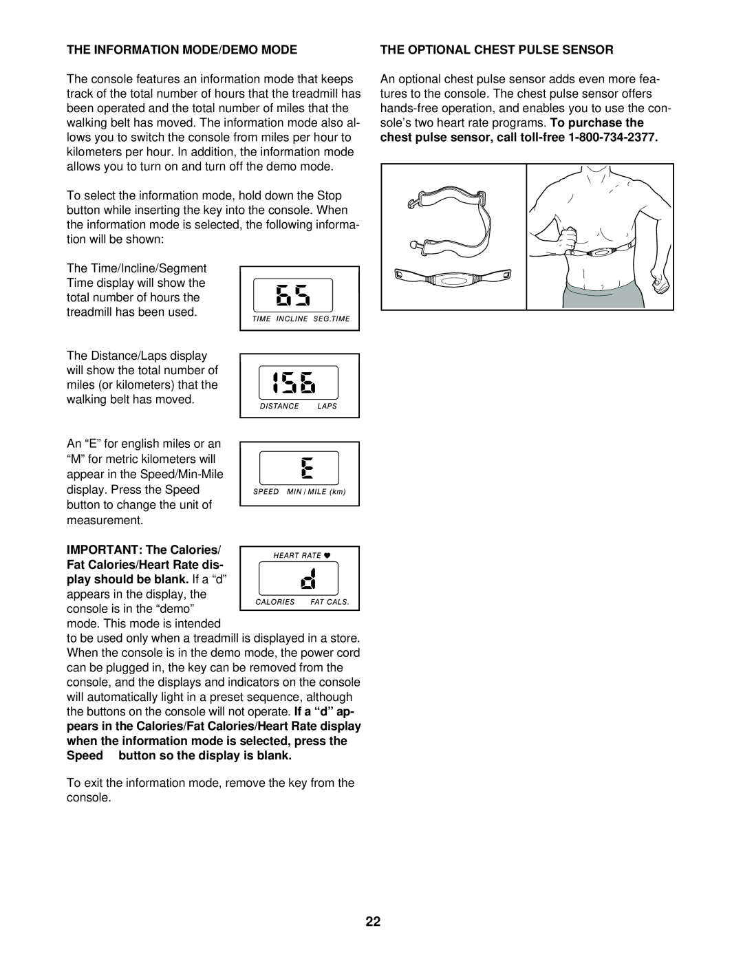 ProForm PFTL69711 user manual Information MODE/DEMO Mode, Optional Chest Pulse Sensor 